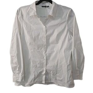 Lafayette 148 Women's Stretch Button Up Long Sleeve White Shirt Size 10 Medium